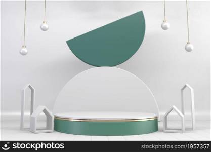Modern Cylinder podiums green and decoration cartoon style.3D rendering