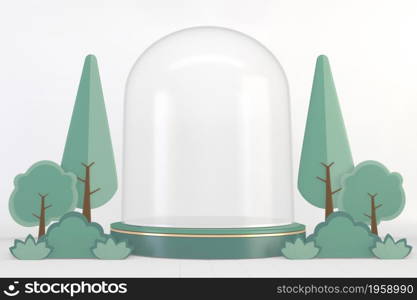 Modern Cylinder podiums green and decoration cartoon style.3D rendering