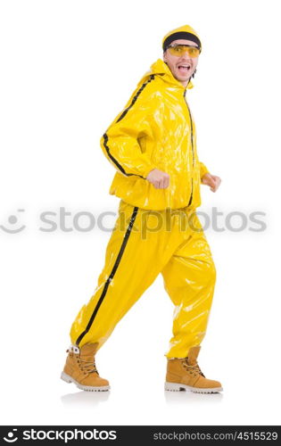 Modern dancer in yellow dress isolated on white