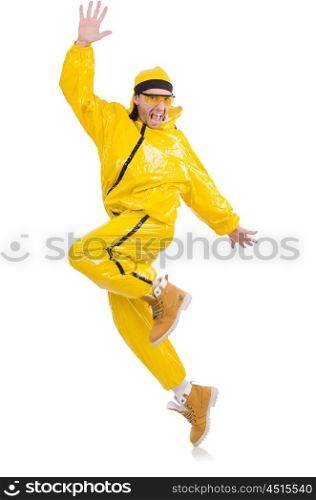 Modern dancer in yellow dress isolated on white