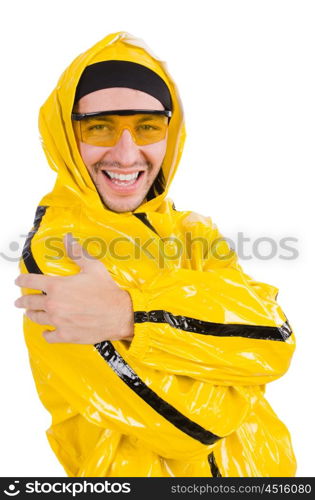 Modern dancer in yellow dress isolated on white