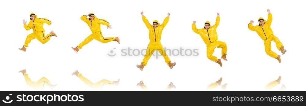 Modern dancer in yellow dress isolated on white