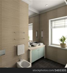 Modern design interior of bathroom. 3D render