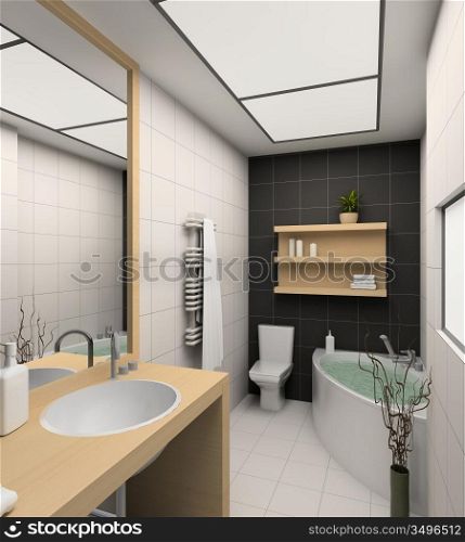 Modern design interior of bathroom. 3D render