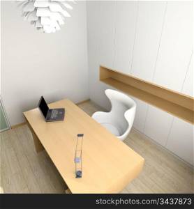 Modern design interior of cabinet. 3D render