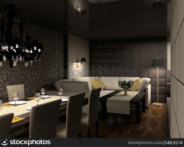 ""Modern design interior of cafe;. 3D render""