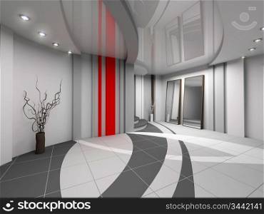 Modern design interior of hall. 3D render