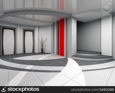 Modern design interior of hall. 3D render