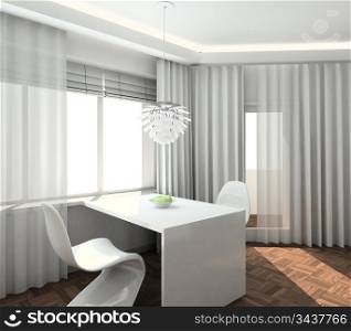 Modern design interior of kitchen. 3D render