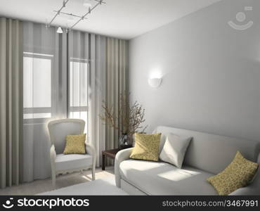 Modern design interior of living-room. 3D render