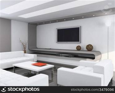 Modern design interior of living-room. 3D render