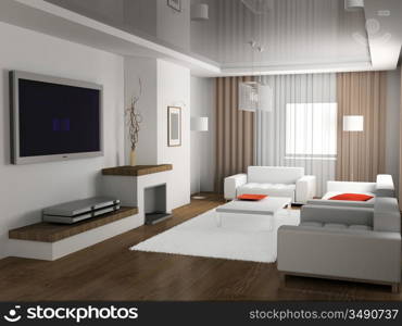 Modern design interior of living-room. 3D render