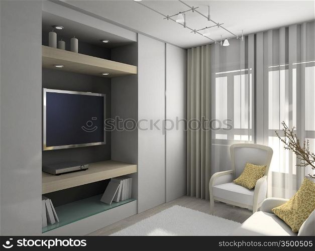 Modern design interior of living-room. 3D render