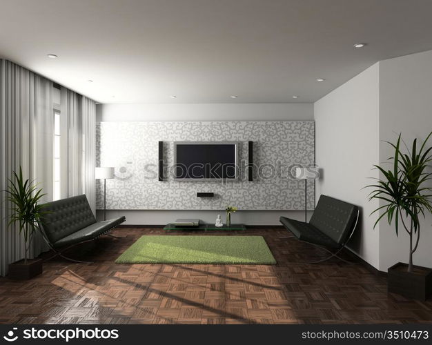 Modern design interior of living-room. 3D render