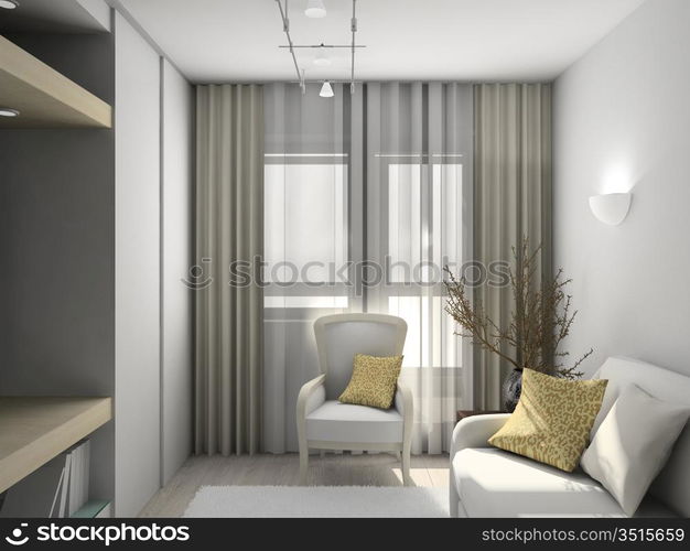 Modern design interior of living-room. 3D render