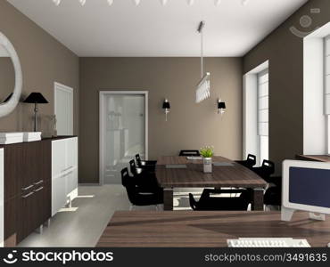 Modern design interior of office. 3D render