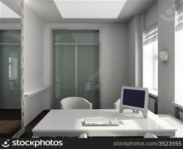 Modern design interior of office. 3D render