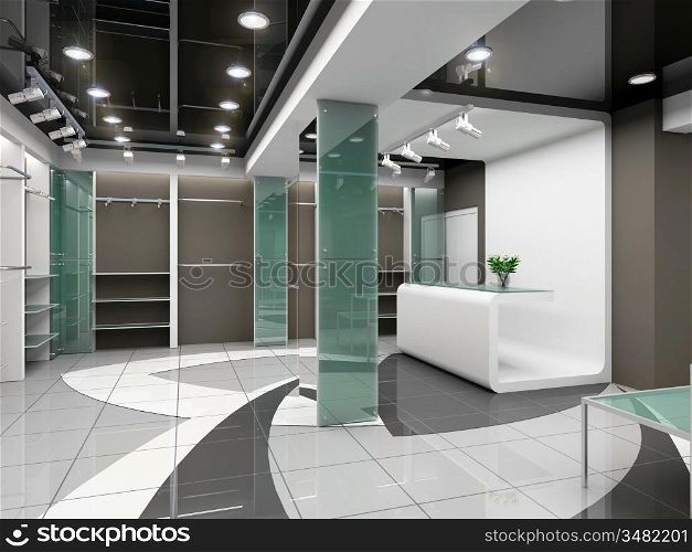 Modern design interior of shop. 3D render