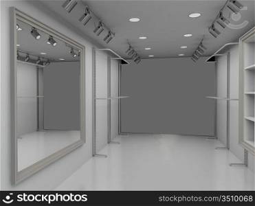 Modern design interior of shop. 3D render