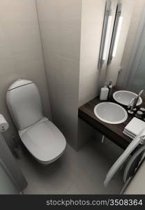 Modern design interior of toilet. 3D render