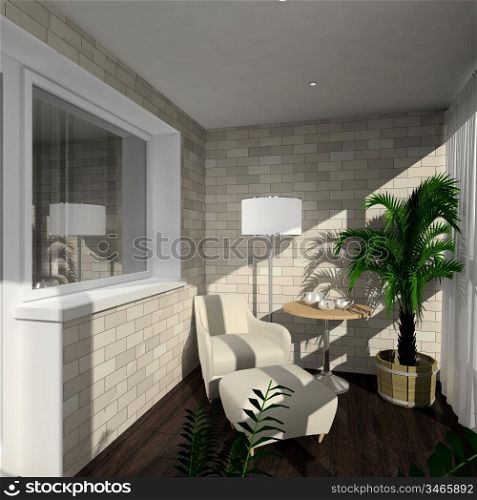 Modern design interior of verandah. 3D render