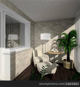 Modern design interior of verandah. 3D render