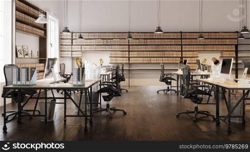 Modern design interior office. 3D illustration concept