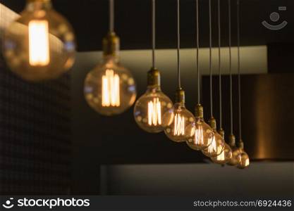 Modern Design Light Bulbs in Row inside Shop