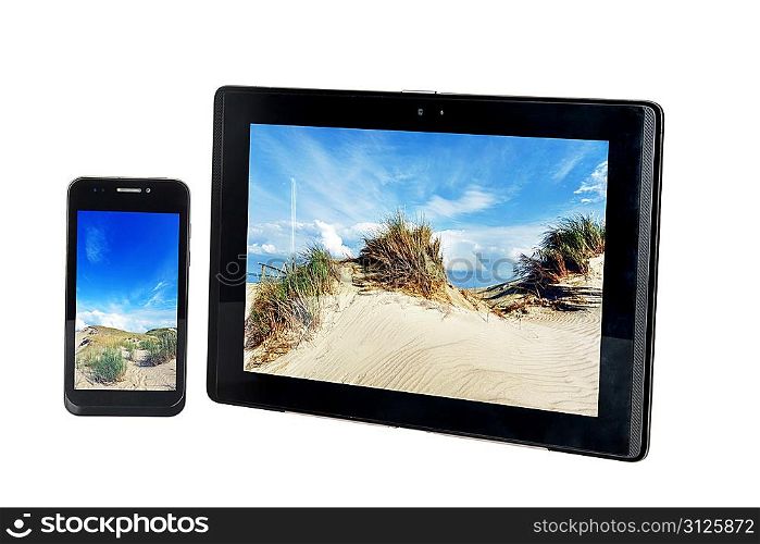 Modern digital tablet PC with mobile smartphone