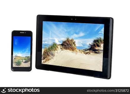 Modern digital tablet PC with mobile smartphone