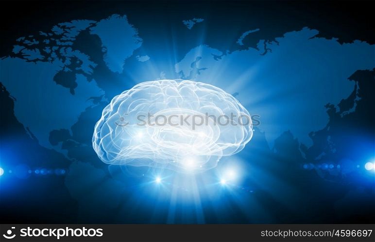 Modern digital technologies. Digital technology background with human brain concept
