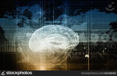 Modern digital technologies. Digital technology background with human brain concept