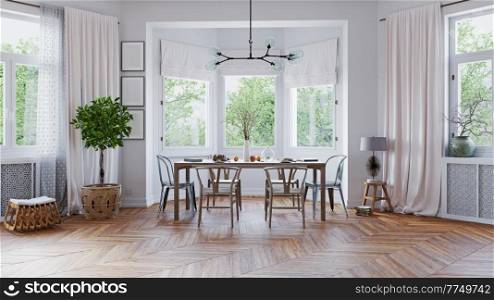 modern dining room. 3d rendering illusrtration concept