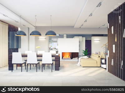 modern dining room interior. 3d concept