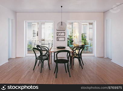 modern dining room interior. 3d rendering design