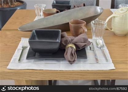 modern dining set on wooden table