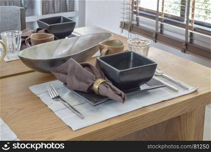 modern dining set on wooden table