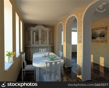modern dinner-room interior (3D rendering)