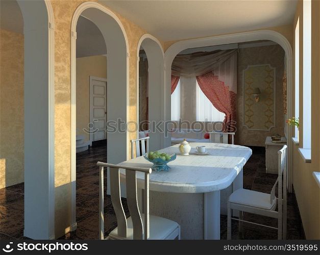 modern dinner room interior (3D rendering)