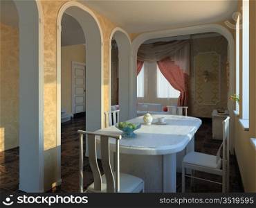modern dinner room interior (3D rendering)