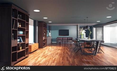 modern dinning room interior design. 3d rendering concept idea