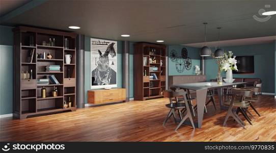 modern dinning room interior design. 3d rendering concept idea