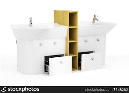 modern double bathroom sink isolated on white background