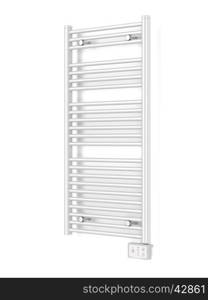 Modern electric bathroom radiator on white wall