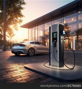 modern electric car charging station concept. EV Car or Electric vehicle at charging station.