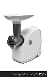 Modern electric meat grinder on a white background