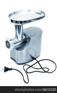 Modern electric meat grinder on a white background