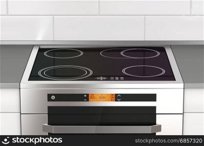 Modern electric stove with induction cooktop in the kitchen