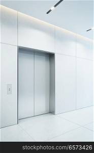 modern elevator with closed doors in office lobby, 3d rendering