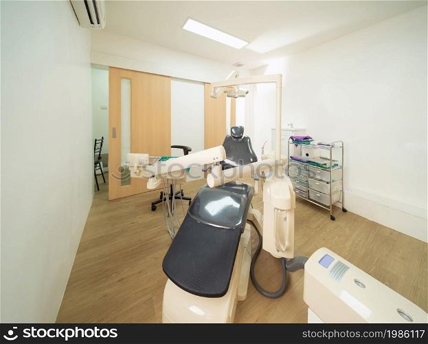 Modern empty dental room or clinic. Treatment center. Interior design. Dentistry. Medical treatment. A patient room.